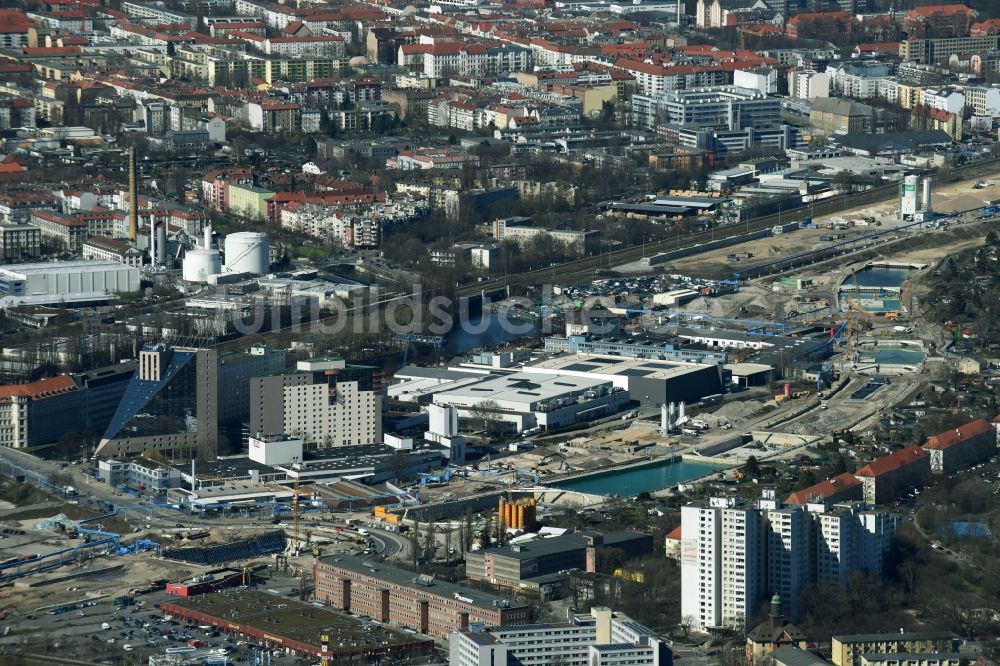 Luftbild Berlin - Baustellen zum Neubau der Verlängerung der Stadtautobahn A100 in Berlin Neukölln