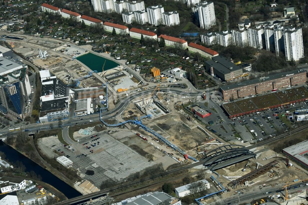 Luftbild Berlin - Baustellen zum Neubau der Verlängerung der Stadtautobahn A100 in Berlin Neukölln