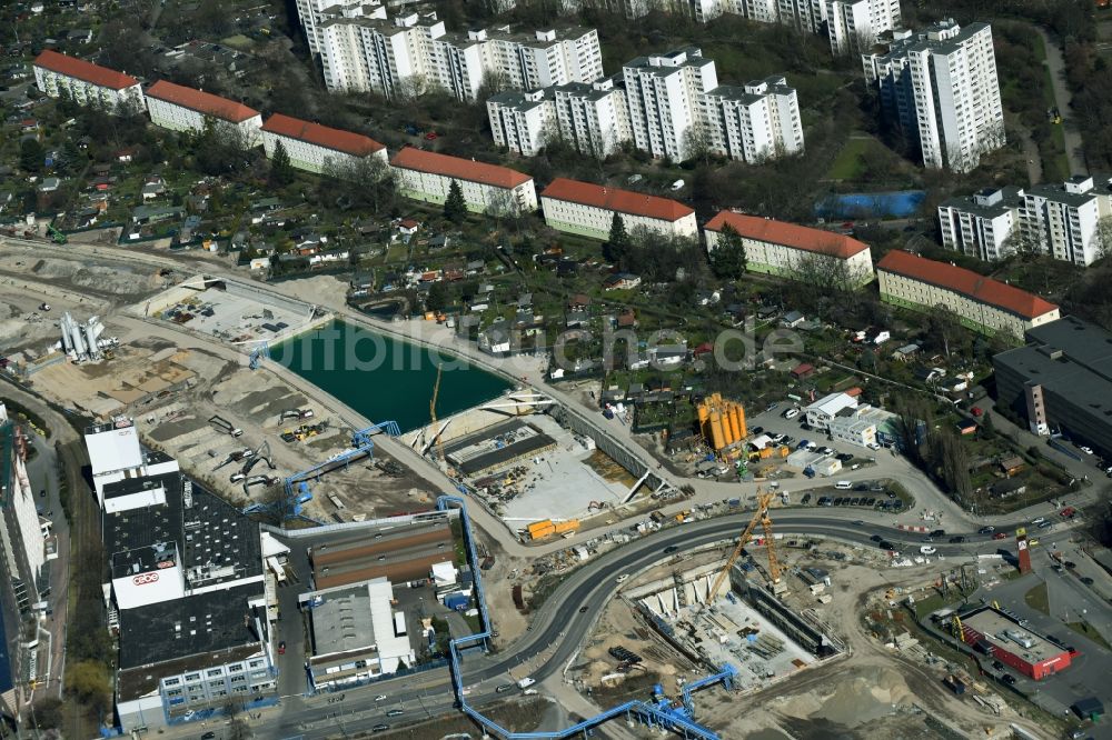 Luftaufnahme Berlin - Baustellen zum Neubau der Verlängerung der Stadtautobahn A100 in Berlin Neukölln