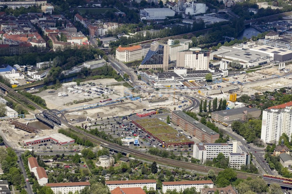 Luftaufnahme Berlin - Baustellen zum Neubau der Verlängerung der Stadtautobahn A100 in Berlin Neukölln