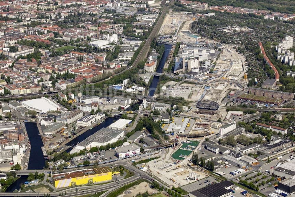 Luftbild Berlin - Baustellen zum Neubau der Verlängerung der Stadtautobahn A100 in Berlin Neukölln