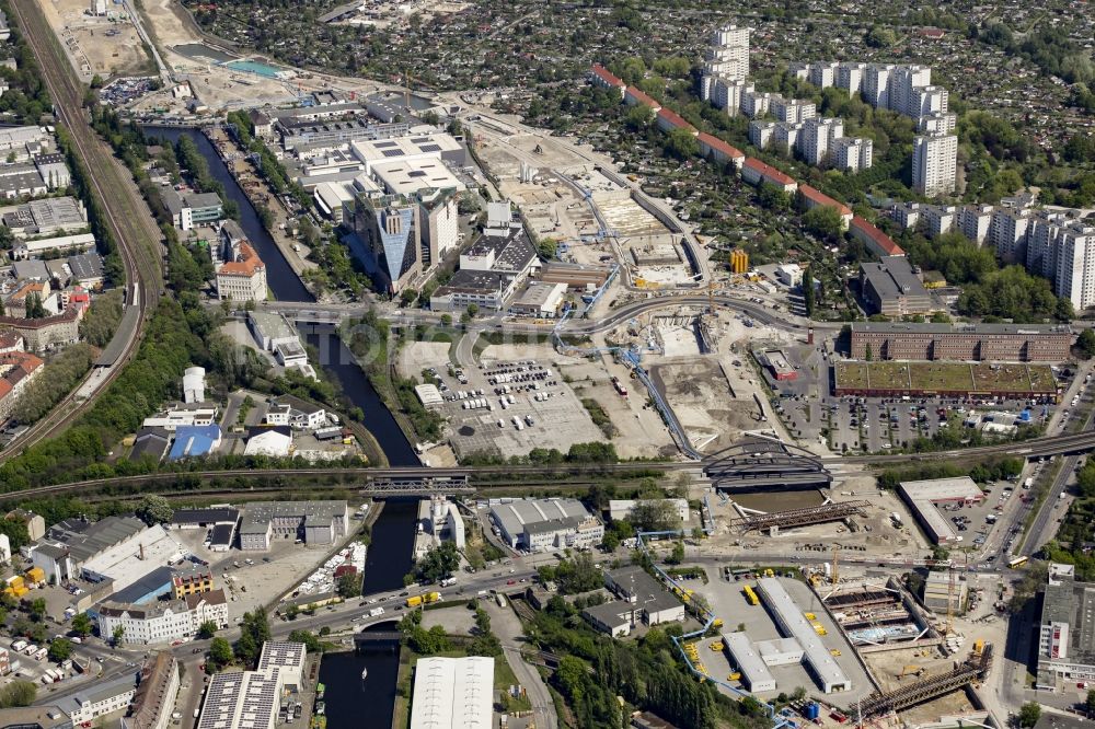 Luftbild Berlin - Baustellen zum Neubau der Verlängerung der Stadtautobahn A100 in Berlin Neukölln