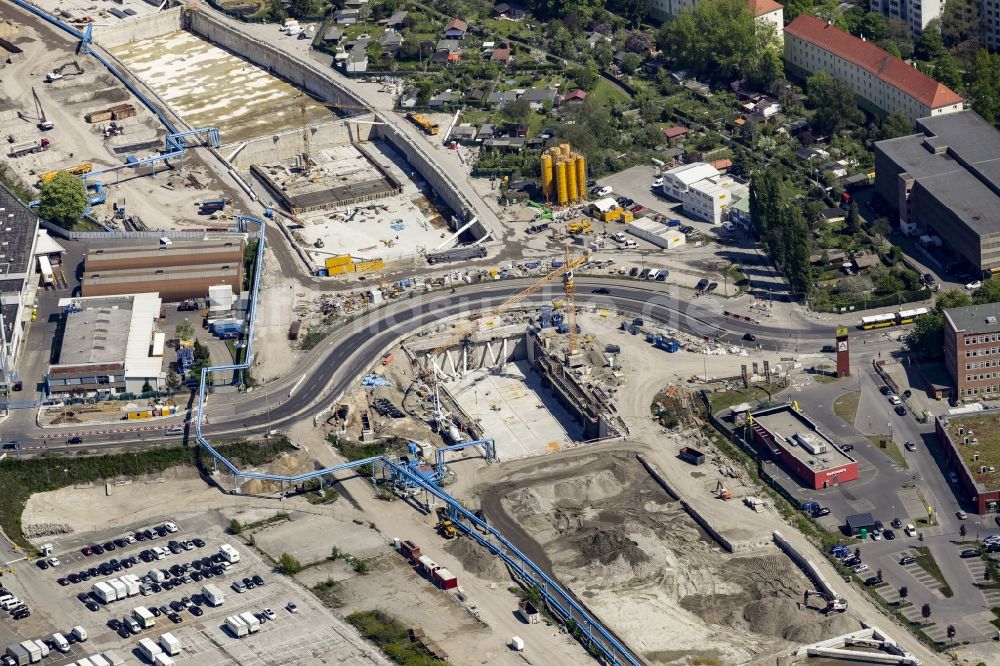 Luftaufnahme Berlin - Baustellen zum Neubau der Verlängerung der Stadtautobahn A100 in Berlin Neukölln