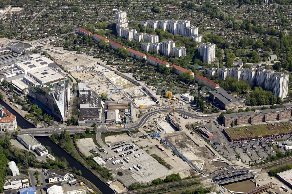 Berlin von oben - Baustellen zum Neubau der Verlängerung der Stadtautobahn A100 in Berlin Neukölln