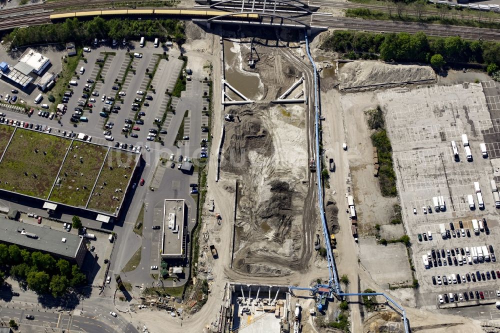 Berlin aus der Vogelperspektive: Baustellen zum Neubau der Verlängerung der Stadtautobahn A100 in Berlin Neukölln