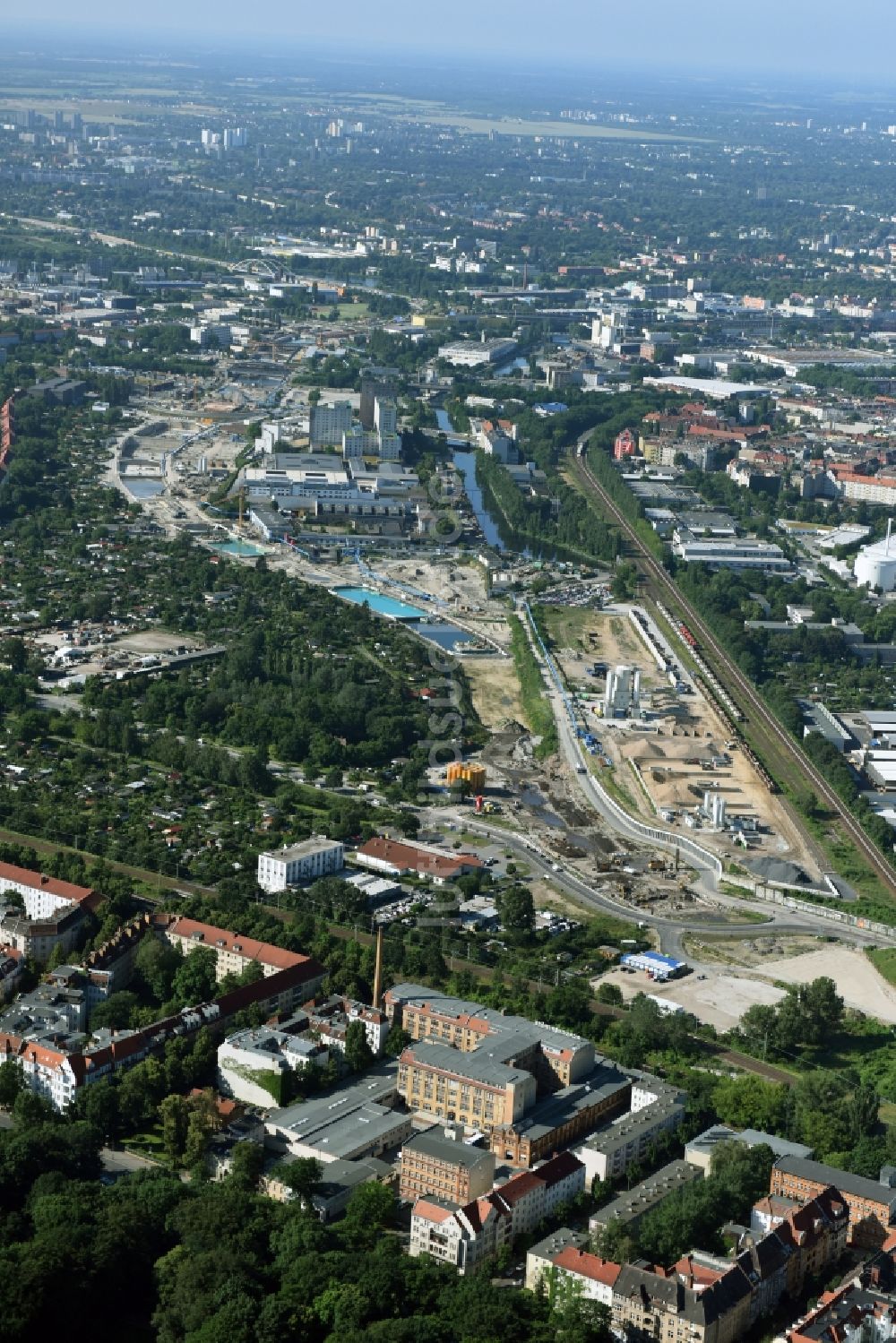 Berlin von oben - Baustellen zum Neubau der Verlängerung der Stadtautobahn A100 in Berlin Neukölln