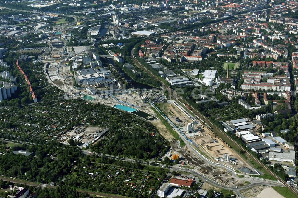 Luftbild Berlin - Baustellen zum Neubau der Verlängerung der Stadtautobahn A100 in Berlin Neukölln