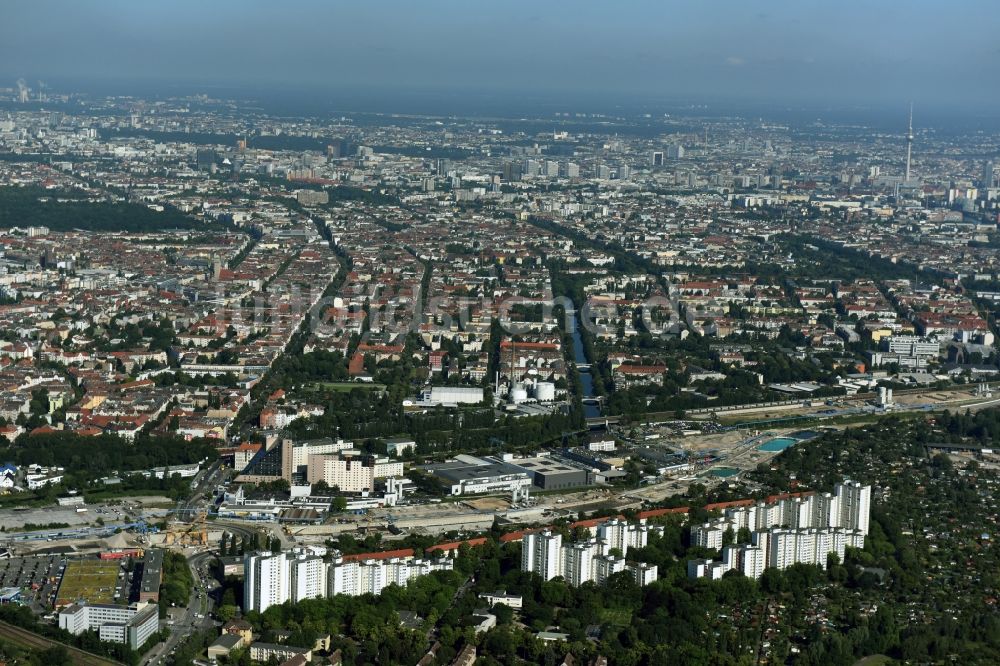 Luftaufnahme Berlin - Baustellen zum Neubau der Verlängerung der Stadtautobahn A100 in Berlin Neukölln