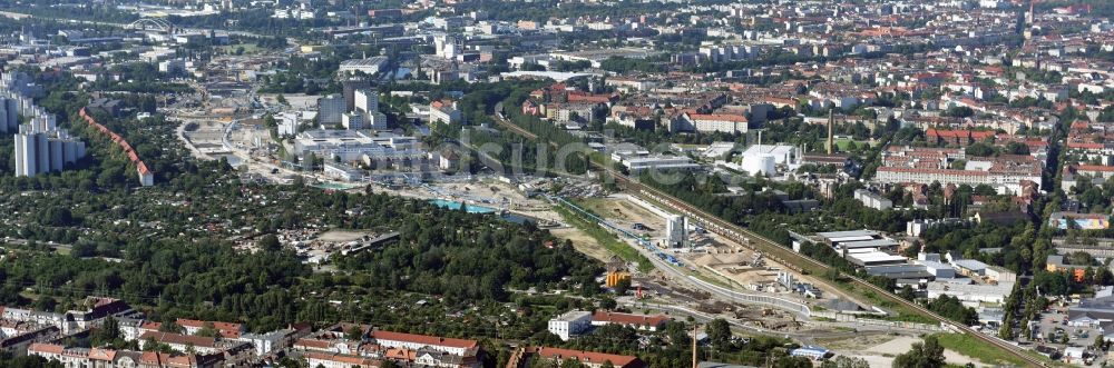 Luftbild Berlin - Baustellen zum Neubau der Verlängerung der Stadtautobahn A100 in Berlin Neukölln