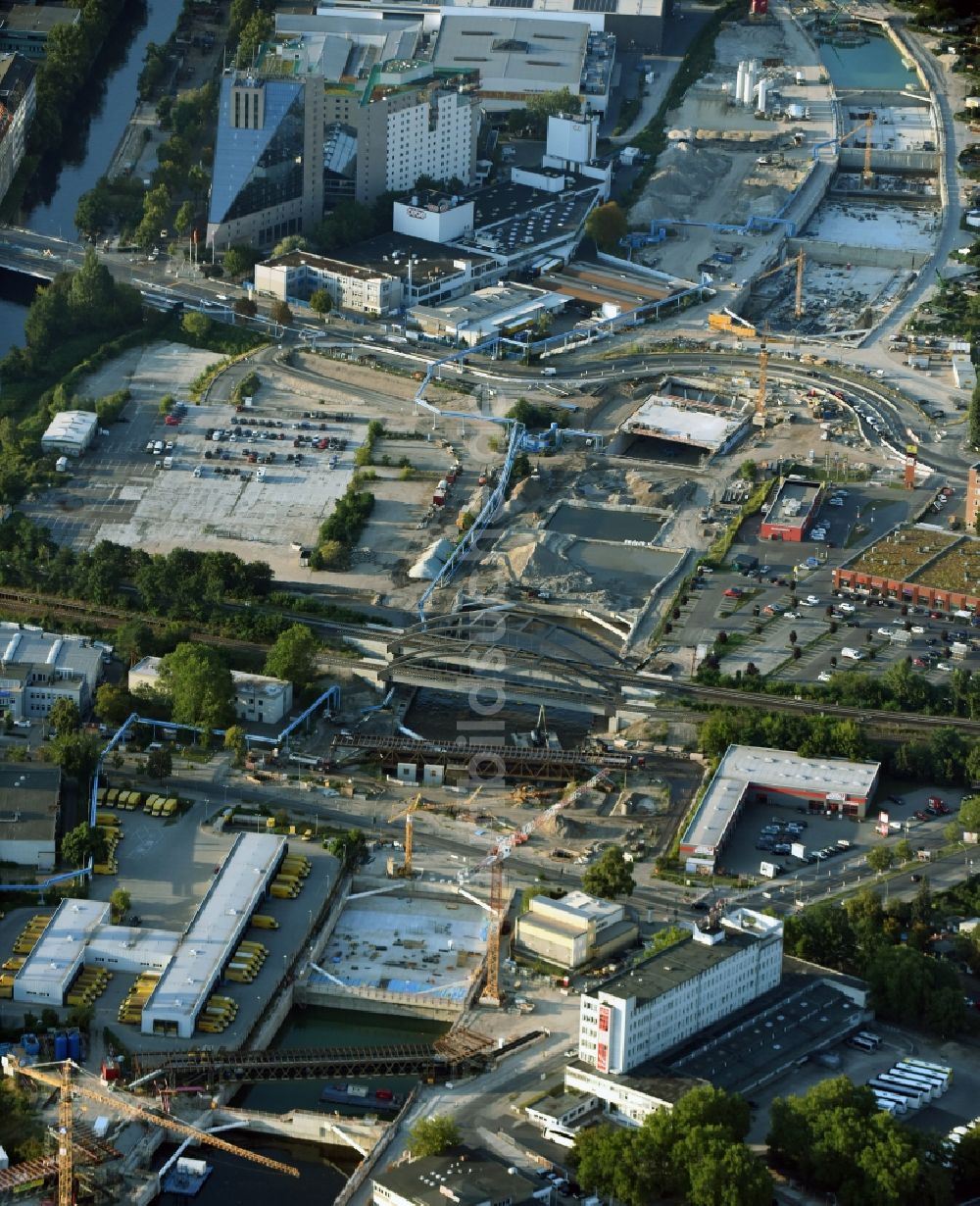 Luftbild Berlin - Baustellen zum Neubau der Verlängerung der Stadtautobahn A100 in Berlin Neukölln