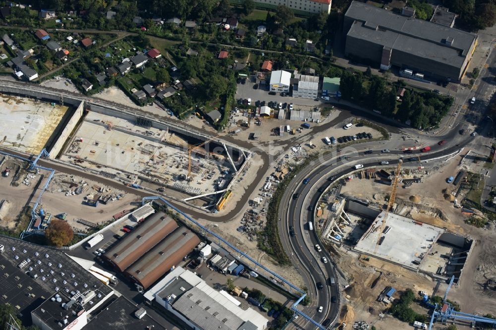 Luftaufnahme Berlin - Baustellen zum Neubau der Verlängerung der Stadtautobahn A100 in Berlin Neukölln