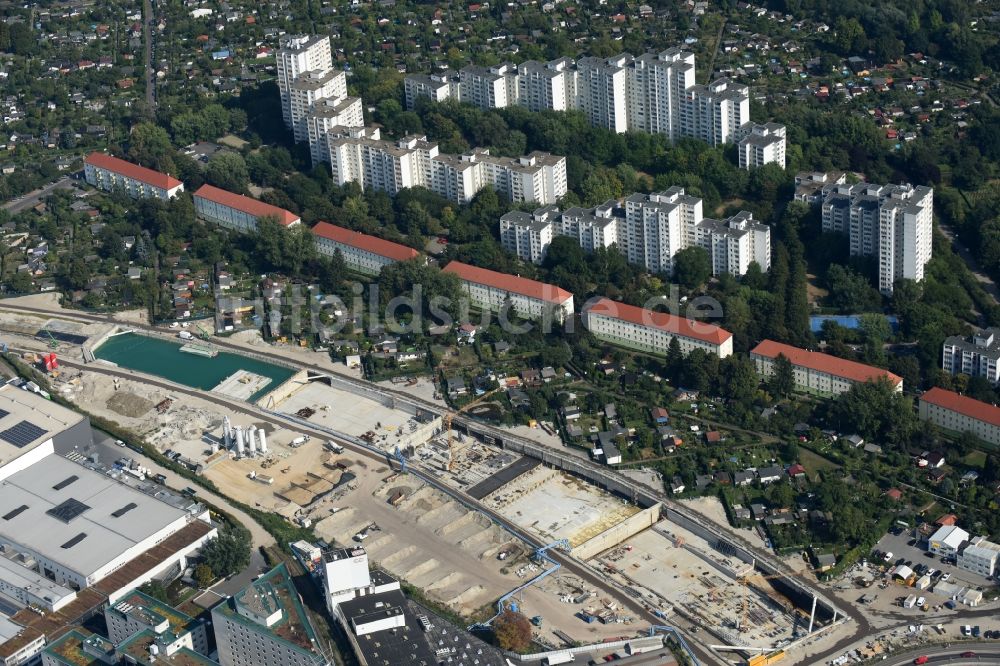 Berlin von oben - Baustellen zum Neubau der Verlängerung der Stadtautobahn A100 in Berlin Neukölln