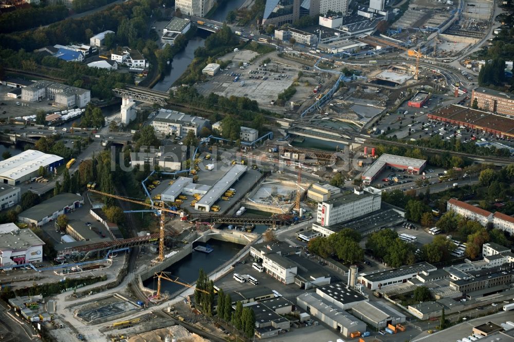 Luftaufnahme Berlin - Baustellen zum Neubau der Verlängerung der Stadtautobahn A100 in Berlin Neukölln