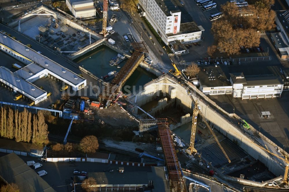 Luftbild Berlin - Baustellen zum Neubau der Verlängerung der Stadtautobahn A100 in Berlin Neukölln