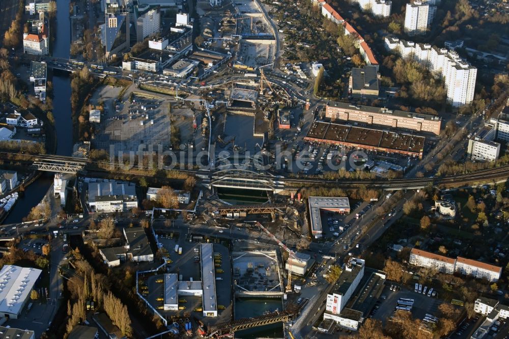 Berlin aus der Vogelperspektive: Baustellen zum Neubau der Verlängerung der Stadtautobahn A100 in Berlin Neukölln