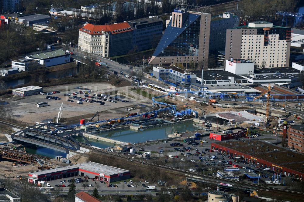 Luftaufnahme Berlin - Baustellen zum Neubau der Verlängerung der Stadtautobahn A100 in Berlin Neukölln