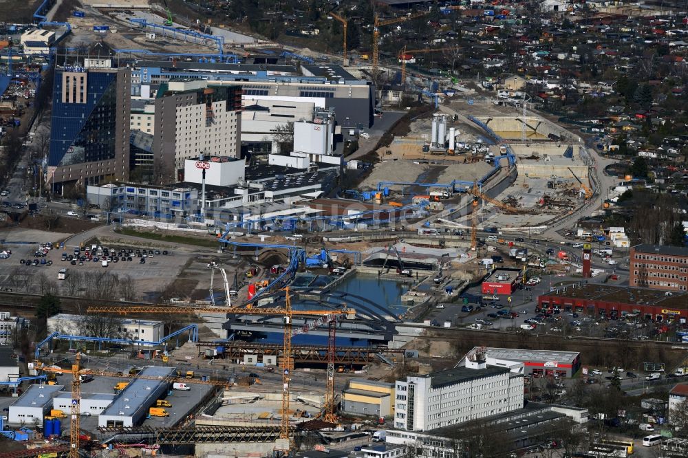 Luftbild Berlin - Baustellen zum Neubau der Verlängerung der Stadtautobahn A100 in Berlin Neukölln