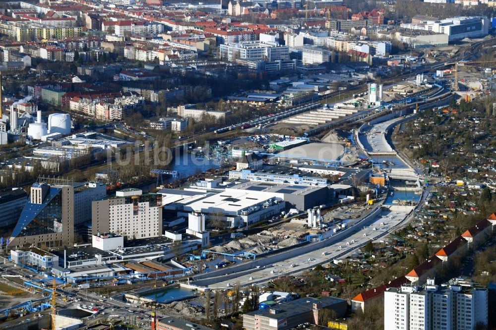 Berlin von oben - Baustellen zum Neubau der Verlängerung der Stadtautobahn A100 in Berlin Neukölln