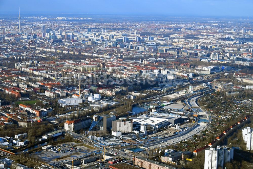 Berlin aus der Vogelperspektive: Baustellen zum Neubau der Verlängerung der Stadtautobahn A100 in Berlin Neukölln