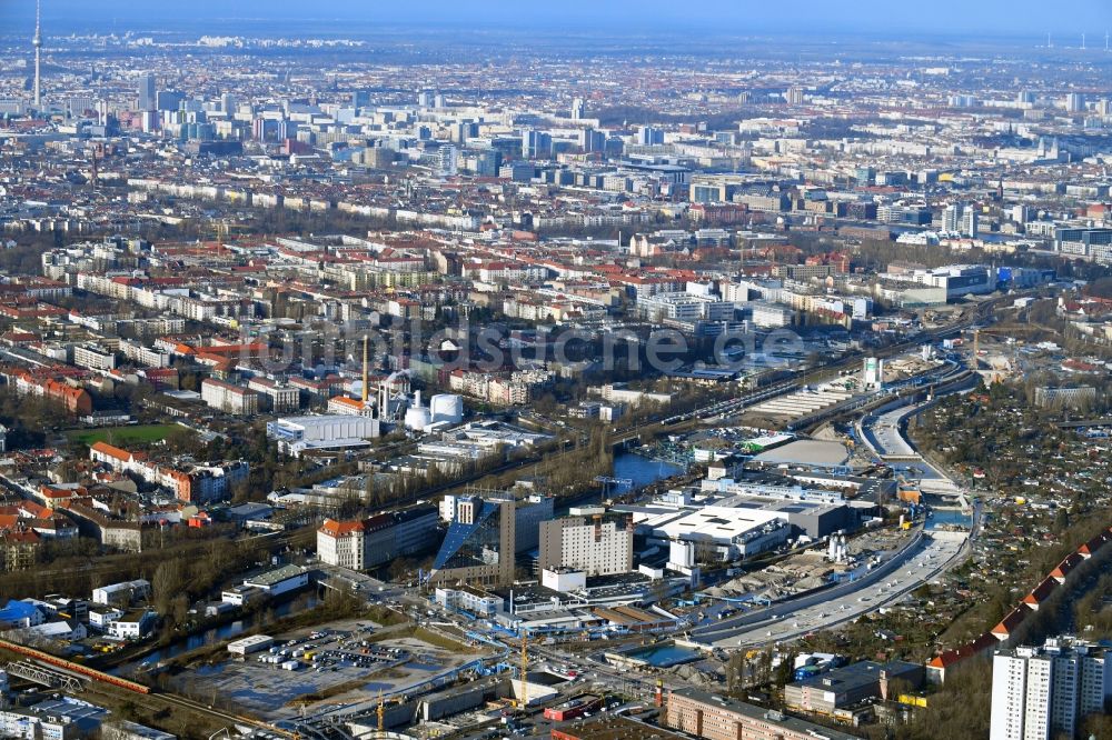 Luftbild Berlin - Baustellen zum Neubau der Verlängerung der Stadtautobahn A100 in Berlin Neukölln