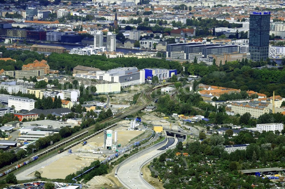 Luftaufnahme Berlin - Baustellen zum Neubau der Verlängerung der Stadtautobahn A100 in Berlin Neukölln