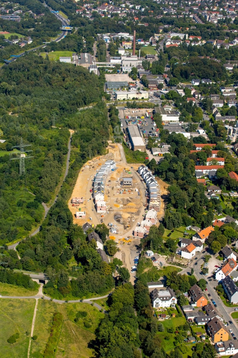 Bochum aus der Vogelperspektive: Baustellen zum Neubau- Wohngebiet einer Einfamilienhaus- Siedlung in Bochum im Bundesland Nordrhein-Westfalen