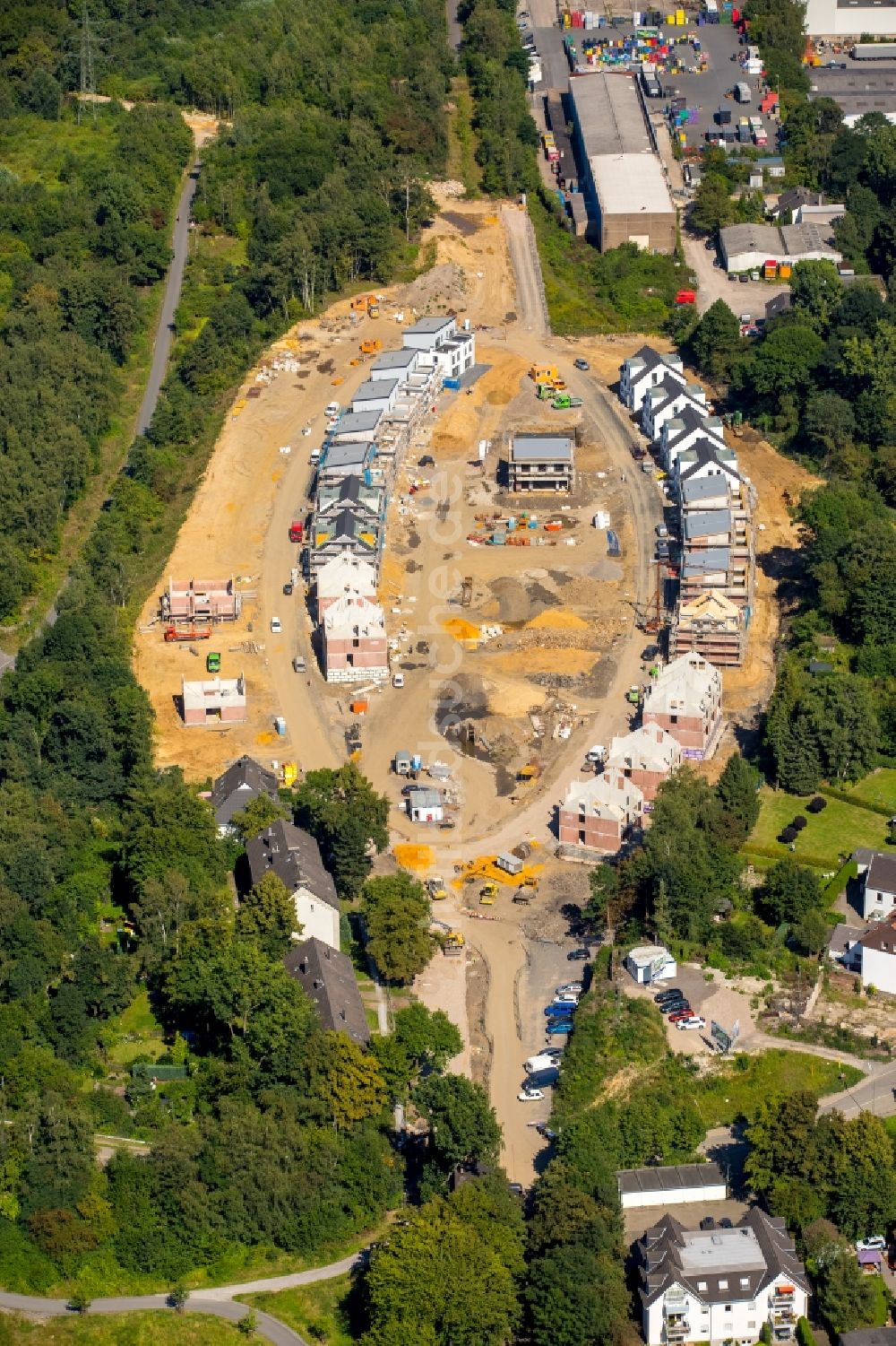 Luftbild Bochum - Baustellen zum Neubau- Wohngebiet einer Einfamilienhaus- Siedlung in Bochum im Bundesland Nordrhein-Westfalen