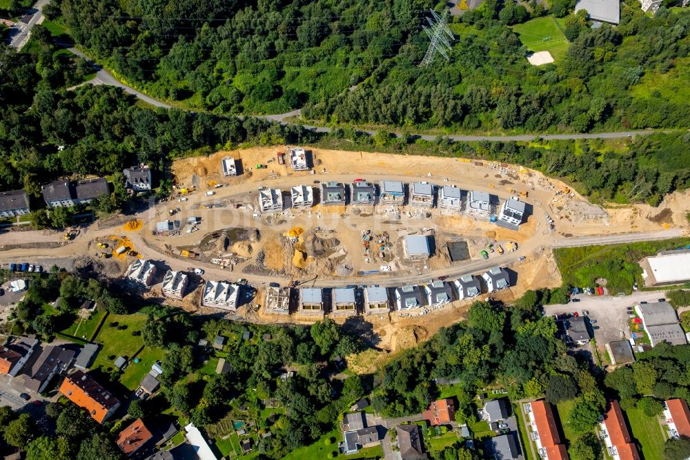 Luftaufnahme Bochum - Baustellen zum Neubau- Wohngebiet einer Einfamilienhaus- Siedlung in Bochum im Bundesland Nordrhein-Westfalen