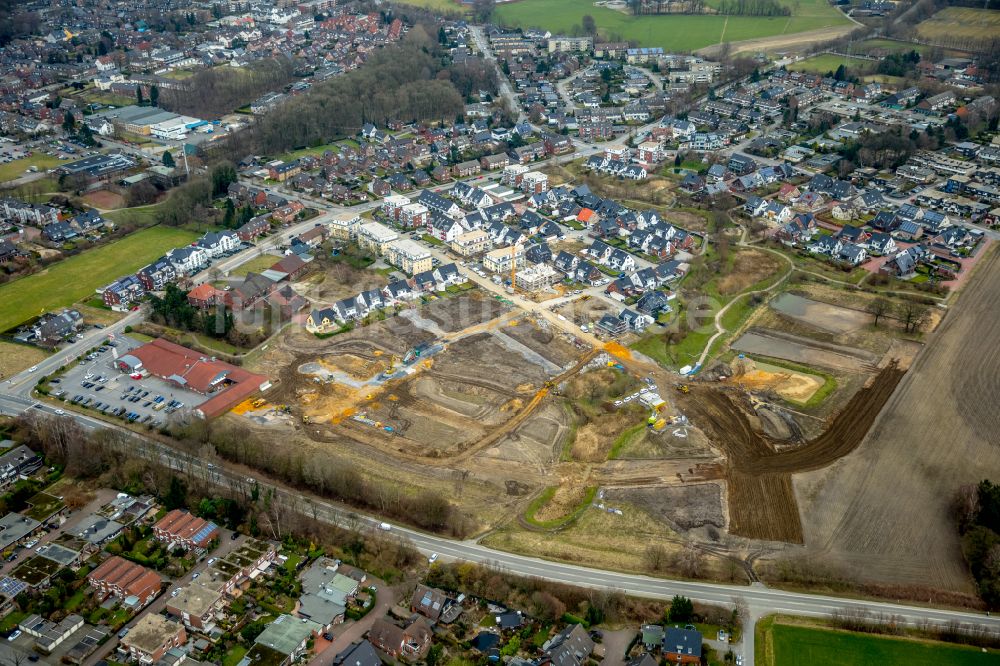 Luftaufnahme Bottrop - Baustellen zum Neubau- Wohngebiet einer Einfamilienhaus- Siedlung in Bottrop im Bundesland Nordrhein-Westfalen