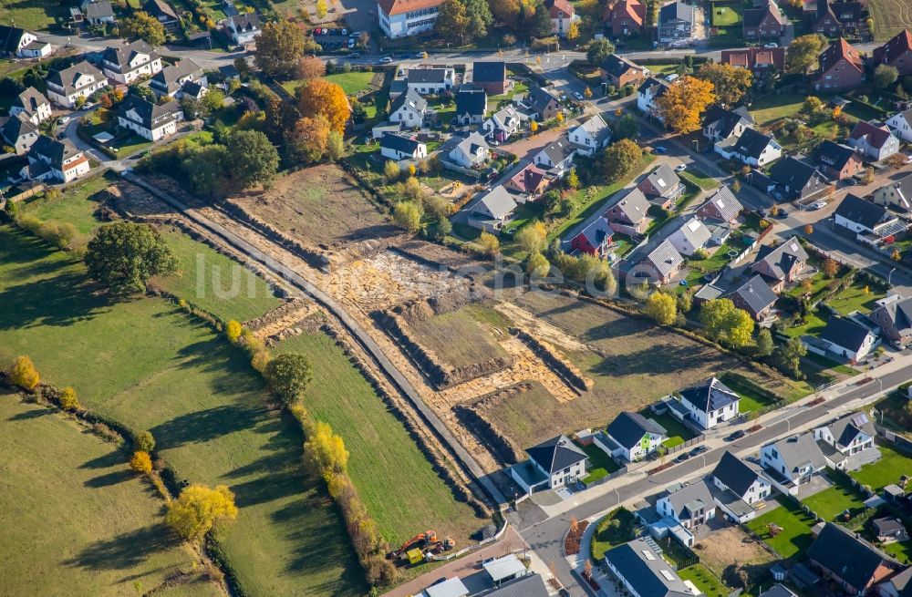 Luftaufnahme Hamm - Baustellen zum Neubau- Wohngebiet einer Einfamilienhaus- Siedlung Brandheide in Hamm im Bundesland Nordrhein-Westfalen