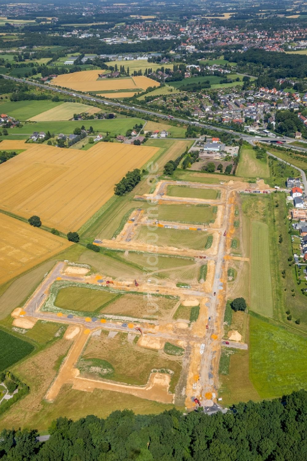 Dortmund aus der Vogelperspektive: Baustellen zum Neubau- Wohngebiet einer Einfamilienhaus- Siedlung Brechtener Heide in Dortmund im Bundesland Nordrhein-Westfalen, Deutschland