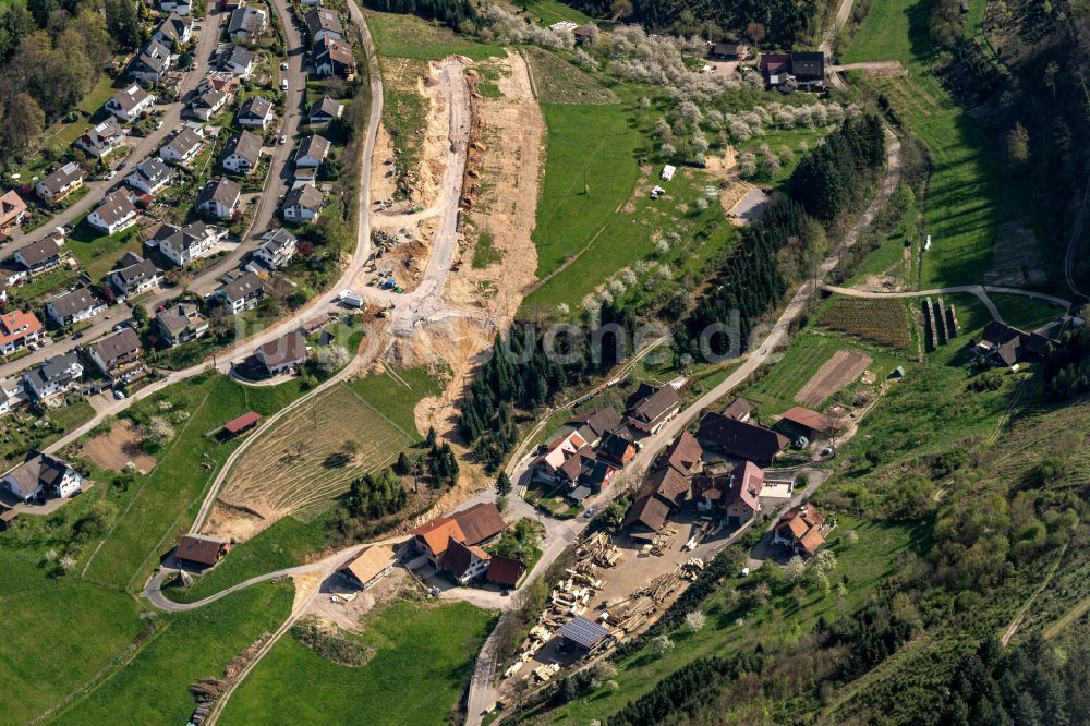 Luftaufnahme Ödsbach - Baustellen zum Neubau- Wohngebiet einer Einfamilienhaus- Siedlung in Ödsbach im Bundesland Baden-Württemberg, Deutschland