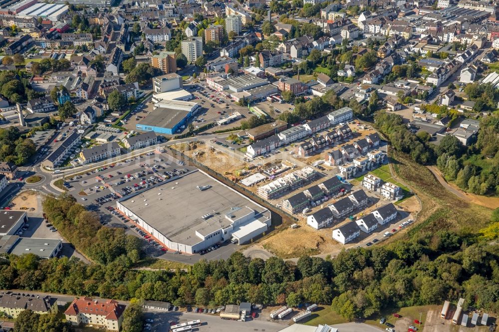 Velbert aus der Vogelperspektive: Baustellen zum Neubau- Wohngebiet einer Einfamilienhaus- Siedlung auf dem ehemaligen Woeste-Gelände in Velbert im Bundesland Nordrhein-Westfalen