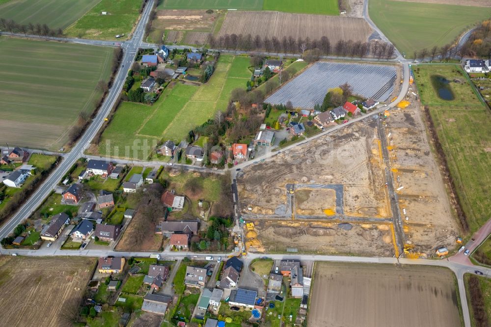 Bottrop aus der Vogelperspektive: Baustellen zum Neubau- Wohngebiet einer Einfamilienhaus- Siedlung am Gertskamp in Bottrop im Bundesland Nordrhein-Westfalen, Deutschland