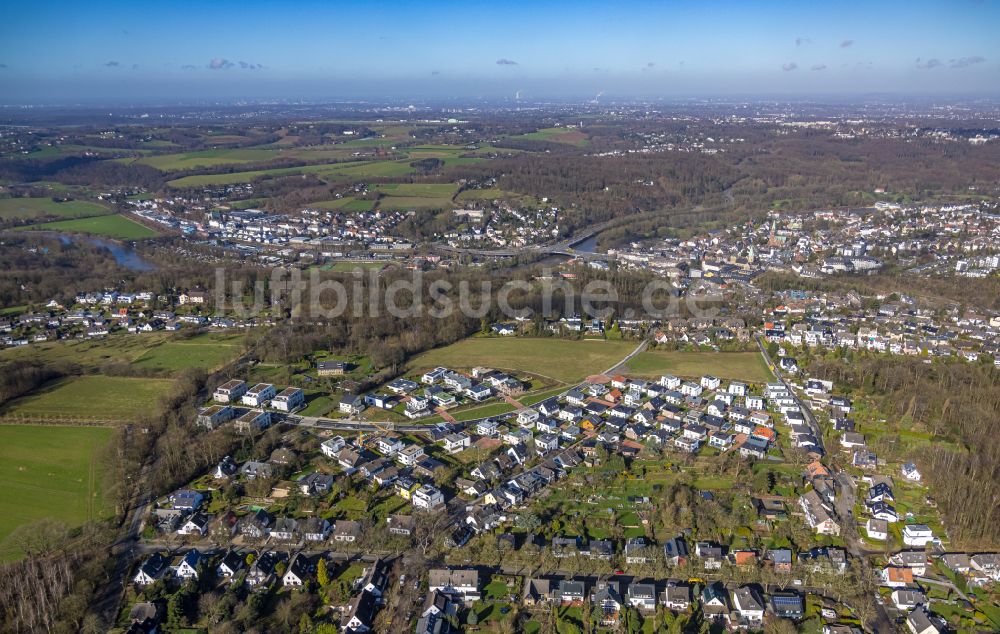 Heidhausen von oben - Baustellen zum Neubau- Wohngebiet einer Einfamilienhaus- Siedlung Grüne Harfe in Heidhausen im Bundesland Nordrhein-Westfalen - NRW, Deutschland