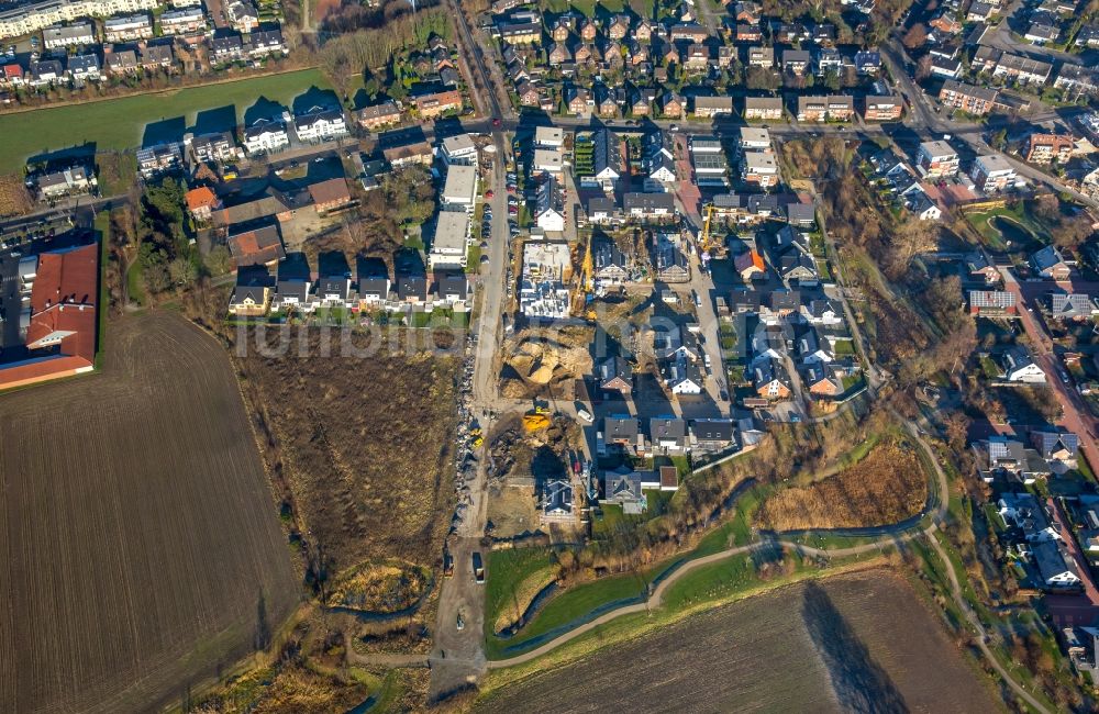 Luftbild Bottrop - Baustellen zum Neubau- Wohngebiet einer Einfamilienhaus- Siedlung Hackfurthstraße - Dorfheide - Rentfortstraße im Ortsteil Kirchhellen in Bottrop im Bundesland Nordrhein-Westfalen