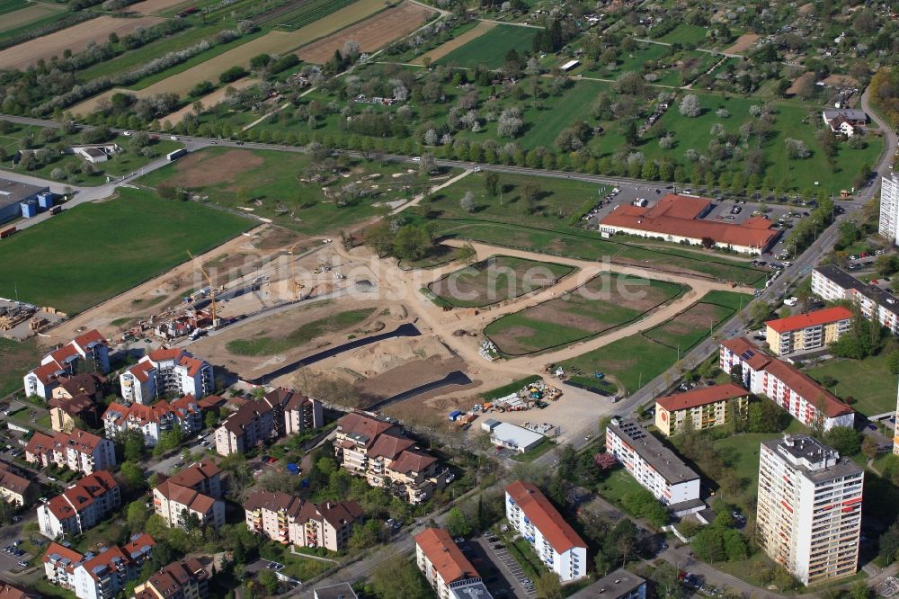 Luftaufnahme Weil am Rhein - Baustellen zum Neubau- Wohngebiet einer Einfamilienhaus- Siedlung Hohe Straße in Weil am Rhein im Bundesland Baden-Württemberg, Deutschland