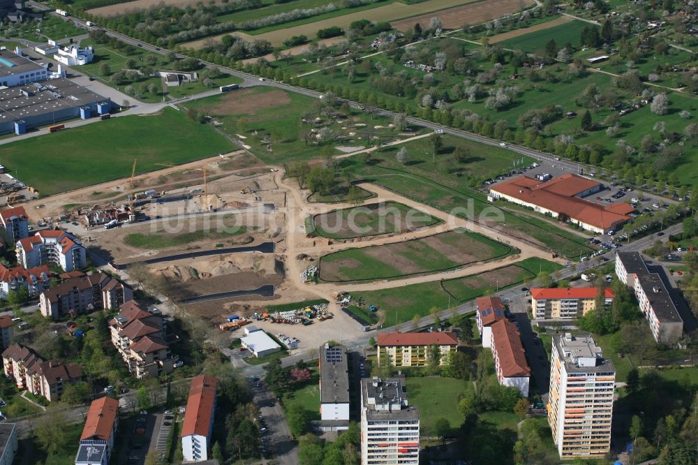 Weil am Rhein von oben - Baustellen zum Neubau- Wohngebiet einer Einfamilienhaus- Siedlung Hohe Straße in Weil am Rhein im Bundesland Baden-Württemberg, Deutschland