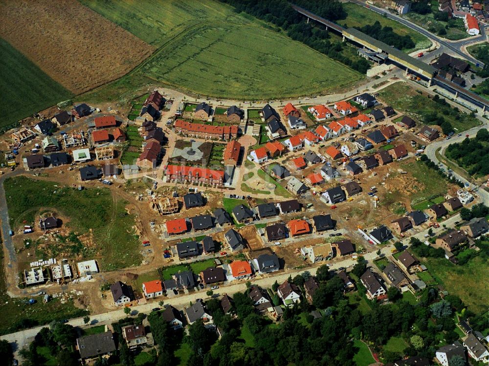 Luftaufnahme Duisburg - Baustellen zum Neubau- Wohngebiet einer Einfamilienhaus- Siedlung Huckingen in Duisburg im Bundesland Nordrhein-Westfalen