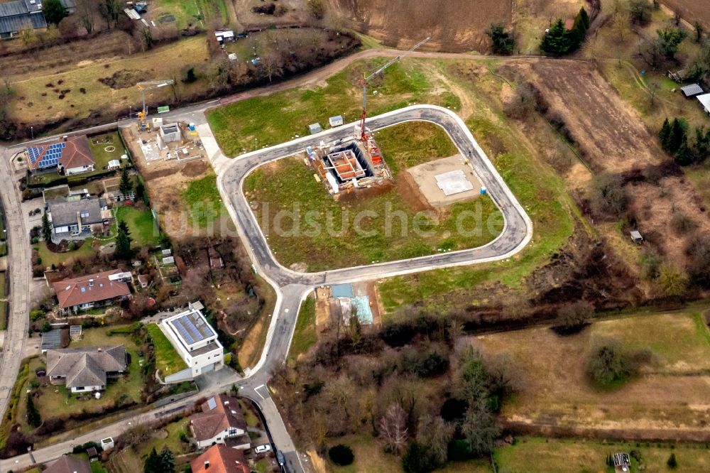 Luftaufnahme Ettenheim - Baustellen zum Neubau- Wohngebiet einer Einfamilienhaus- Siedlung klein Münchberg in Ettenheim im Bundesland Baden-Württemberg, Deutschland