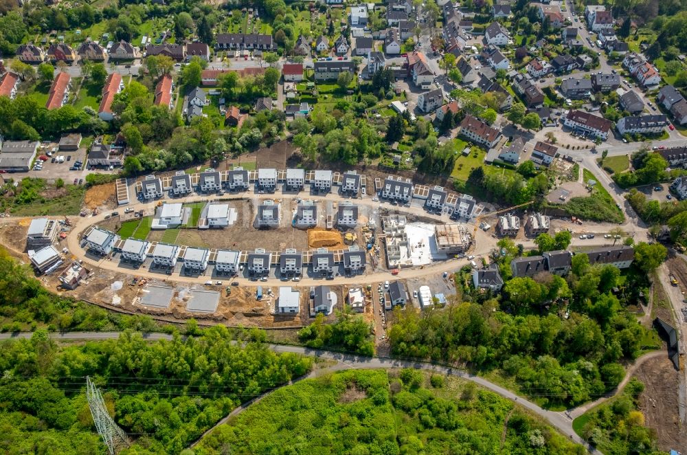 Luftaufnahme Bochum - Baustellen zum Neubau- Wohngebiet einer Einfamilienhaus- Siedlung „ Markscher Bogen “ in Weitmar in Bochum im Bundesland Nordrhein-Westfalen, Deutschland