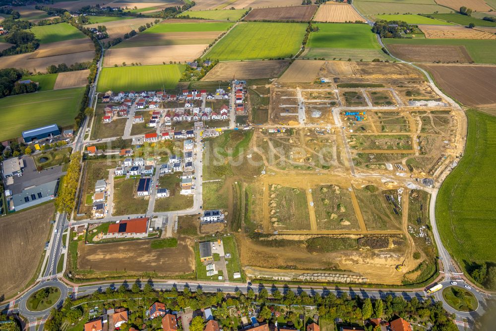 Luftbild Soest - Baustellen zum Neubau- Wohngebiet einer Einfamilienhaus- Siedlung Neuer Soester Norden zwischen Oestinghauser Landstraße und Weslarner Weg in Soest im Bundesland Nordrhein-Westfalen, Deutschland