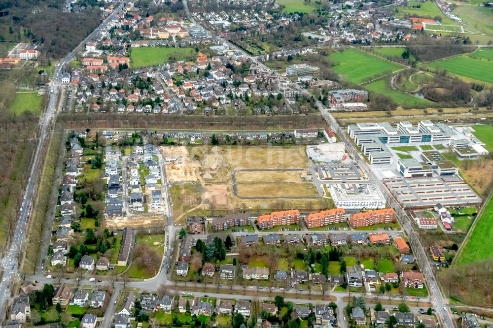 Luftaufnahme Hamm - Baustellen zum Neubau- Wohngebiet einer Einfamilienhaus- Siedlung Paracelsuspark der Paracelsus GmbH & Co. KG in Hamm im Bundesland Nordrhein-Westfalen