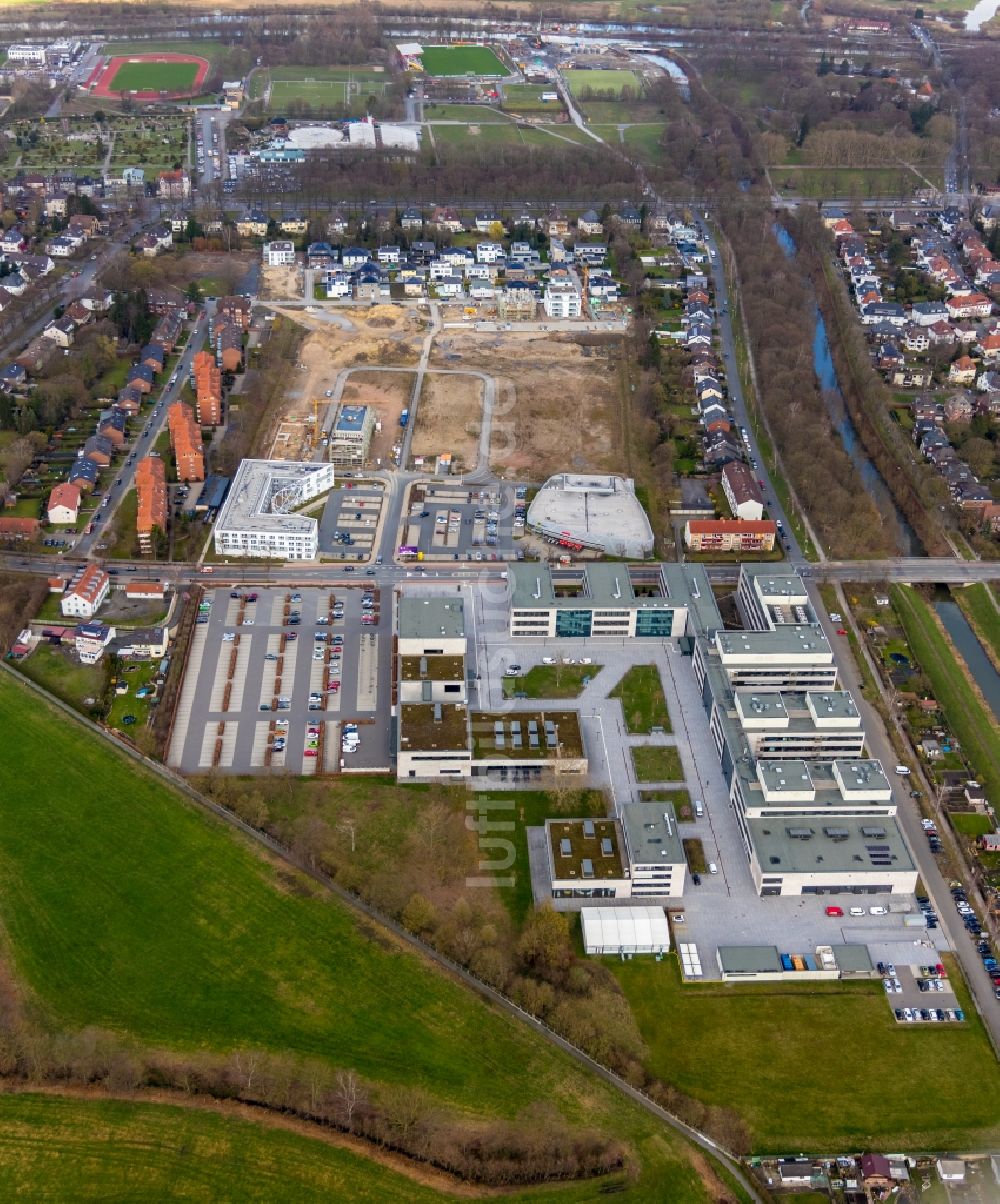 Luftaufnahme Hamm - Baustellen zum Neubau- Wohngebiet einer Einfamilienhaus- Siedlung Paracelsuspark der Paracelsus GmbH & Co. KG in Hamm im Bundesland Nordrhein-Westfalen