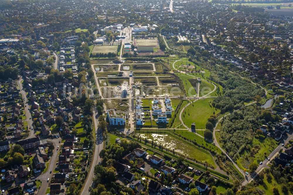 Selm aus der Vogelperspektive: Baustellen zum Neubau- Wohngebiet einer Einfamilienhaus- Siedlung in Selm im Bundesland Nordrhein-Westfalen, Deutschland