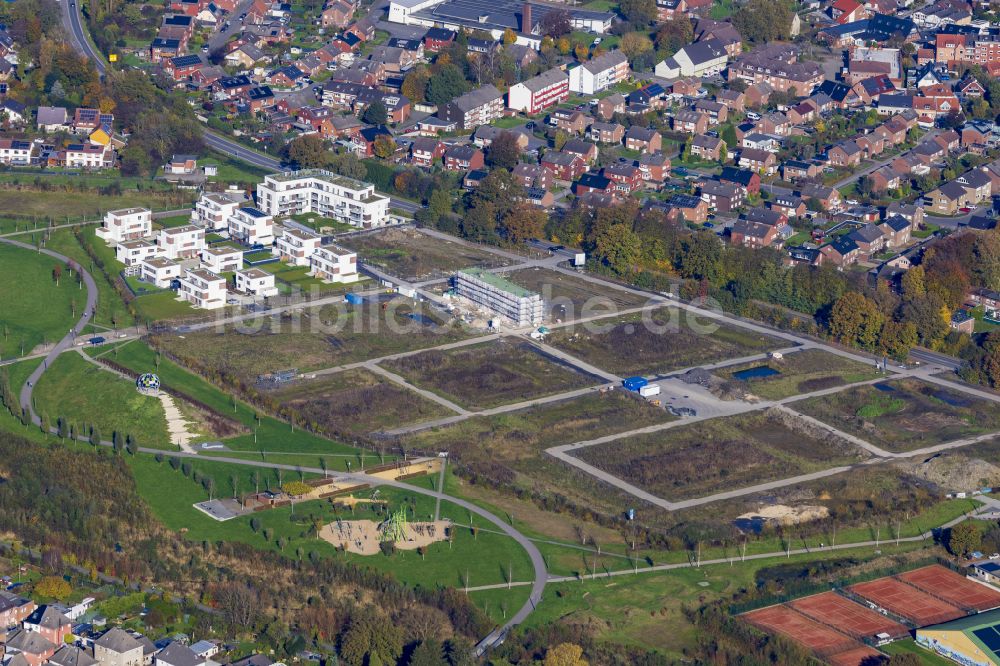 Luftaufnahme Selm - Baustellen zum Neubau- Wohngebiet einer Einfamilienhaus- Siedlung in Selm im Bundesland Nordrhein-Westfalen, Deutschland