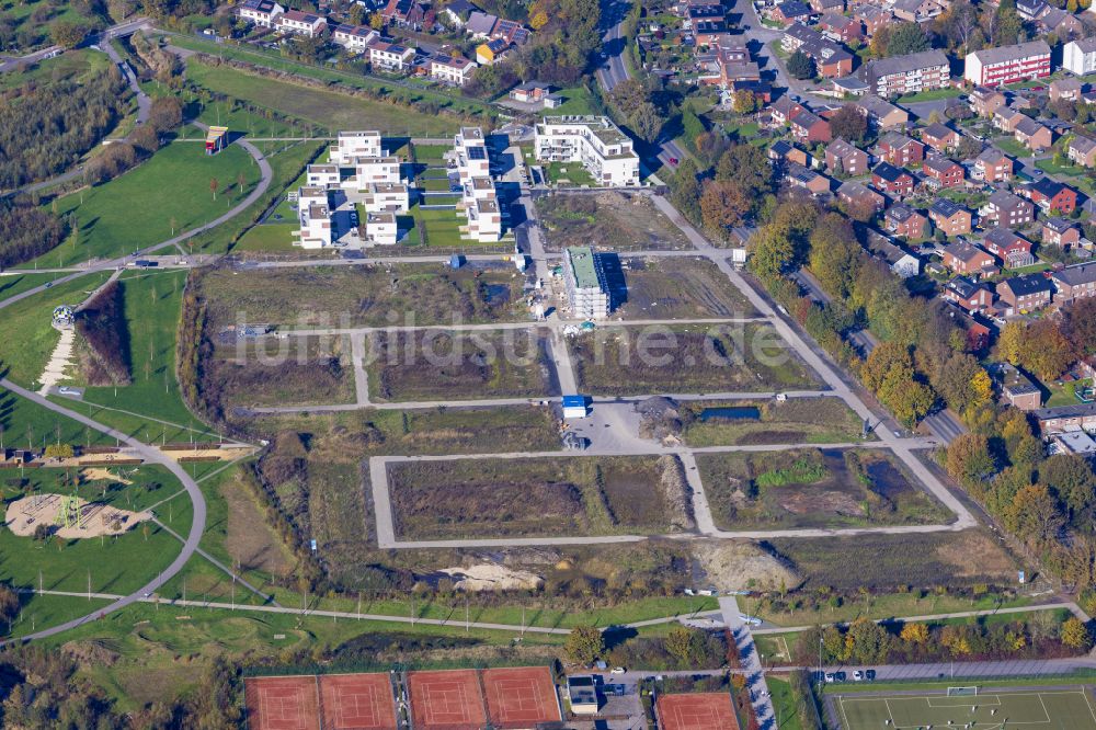 Selm von oben - Baustellen zum Neubau- Wohngebiet einer Einfamilienhaus- Siedlung in Selm im Bundesland Nordrhein-Westfalen, Deutschland