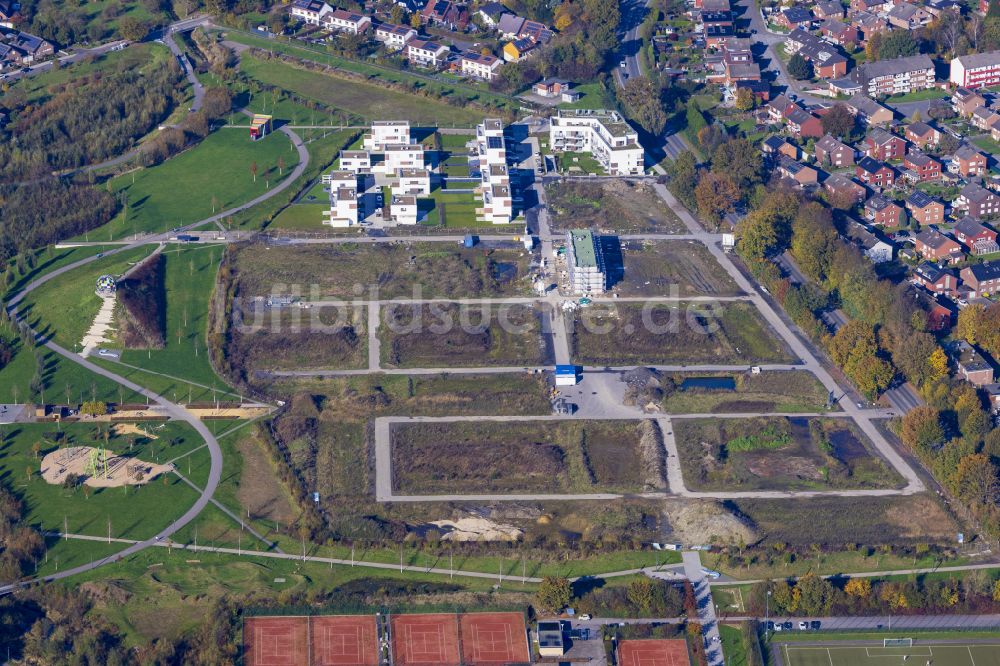 Selm aus der Vogelperspektive: Baustellen zum Neubau- Wohngebiet einer Einfamilienhaus- Siedlung in Selm im Bundesland Nordrhein-Westfalen, Deutschland