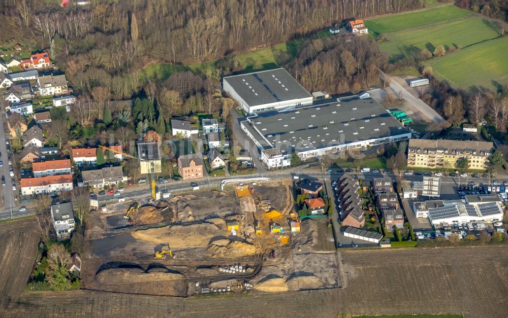 Herne aus der Vogelperspektive: Baustellen zum Neubau- Wohngebiet einer Einfamilienhaus- Siedlung Sodinger Anger an der Castroper Straße in Herne im Bundesland Nordrhein-Westfalen, Deutschland