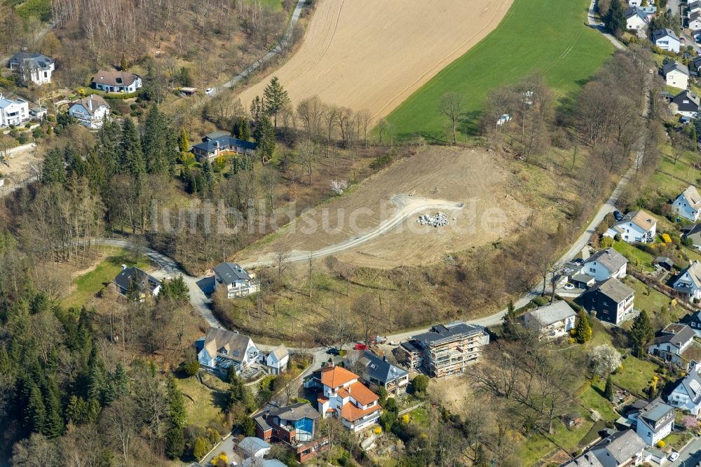 Luftbild Meschede - Baustellen zum Neubau- Wohngebiet einer Einfamilienhaus- Siedlung Unterm Hasenfeld in Meschede im Bundesland Nordrhein-Westfalen, Deutschland